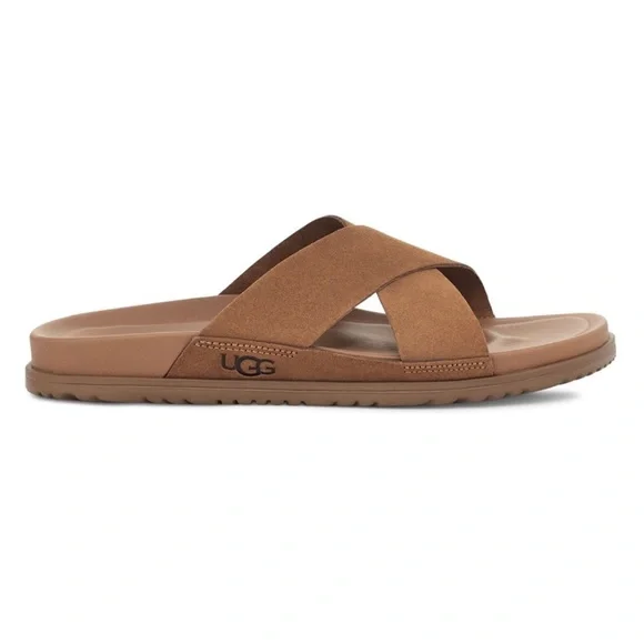 Men UGG Wainscott Slide Brown Leather Sandals slip on shoes size 9 flip flops NEW UGG WAINSCOTT SLIDES SANDALS CHESTNUT BROWN SUEDE  main image 3